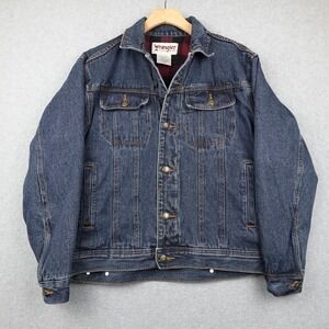 Vintage Wrangler Rugged Wear Denim Jacket Mens M Flannel Lined Trucker Western